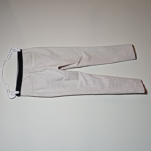 Zara Pants Trouser Slacks Seersucker Stripe Mid-Rise Stretch White Tan Ankle M - Picture 6 of 14